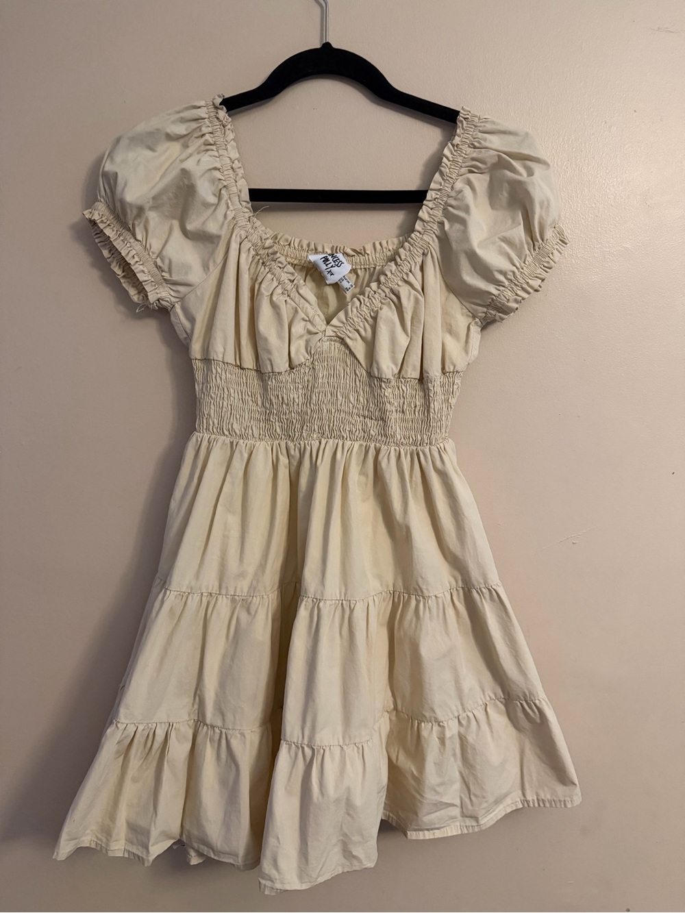 Princess Polly Cream Puff-Sleeve Tiered Mini Dress